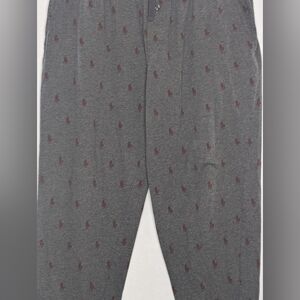 Polo Ralph Lauren Sleepwear Pajamas Men Large Gray Maroon Pony Print Logo Horses